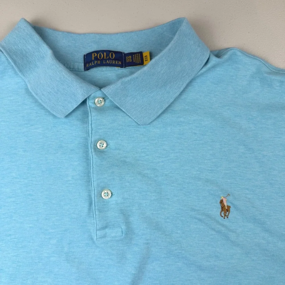 Polo Ralph Lauren Mens Big &‎ Tall 3XB Light Blue Soft Cotton Polo Shirt